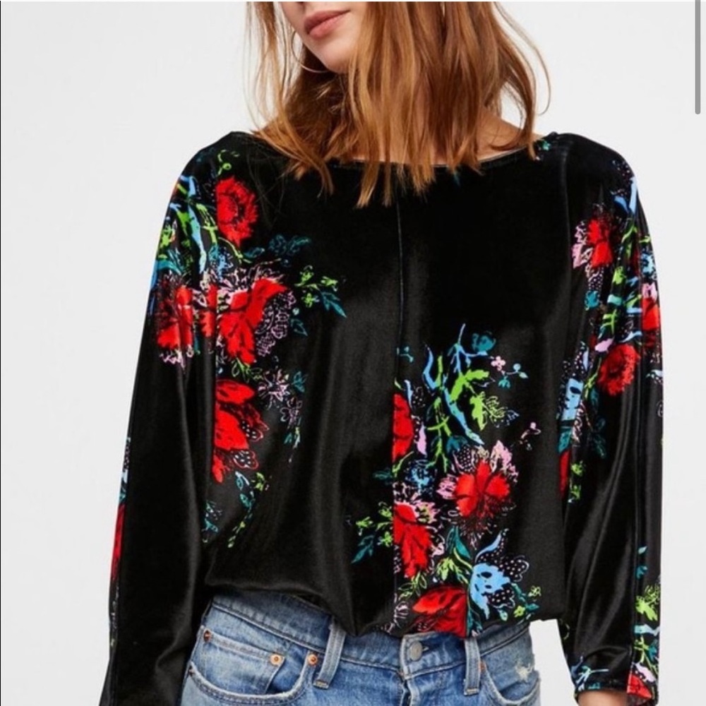 Free people velvet slouchy babe floral bodysuit